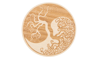 Drink Coaster natural - tree of life YingYang, Set of 4