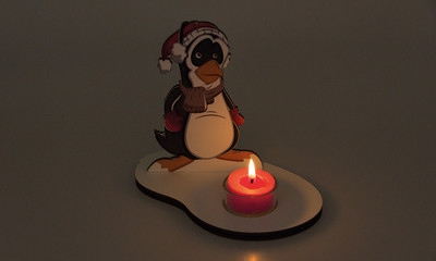 Weihnachtsdeko Pinguin mit Kerze