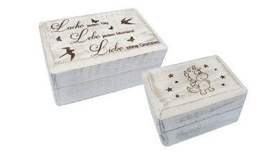 Wooden box white with engraving